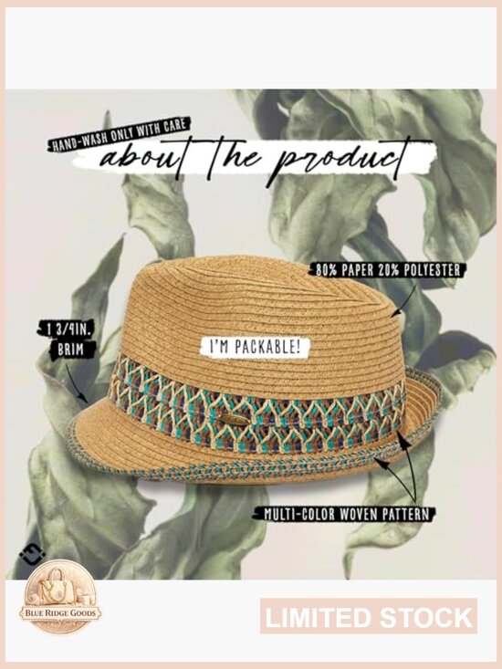 Woven Fedora Sun Hat UPF 50+ Short Brim Packable Beach Hat Women main image 6